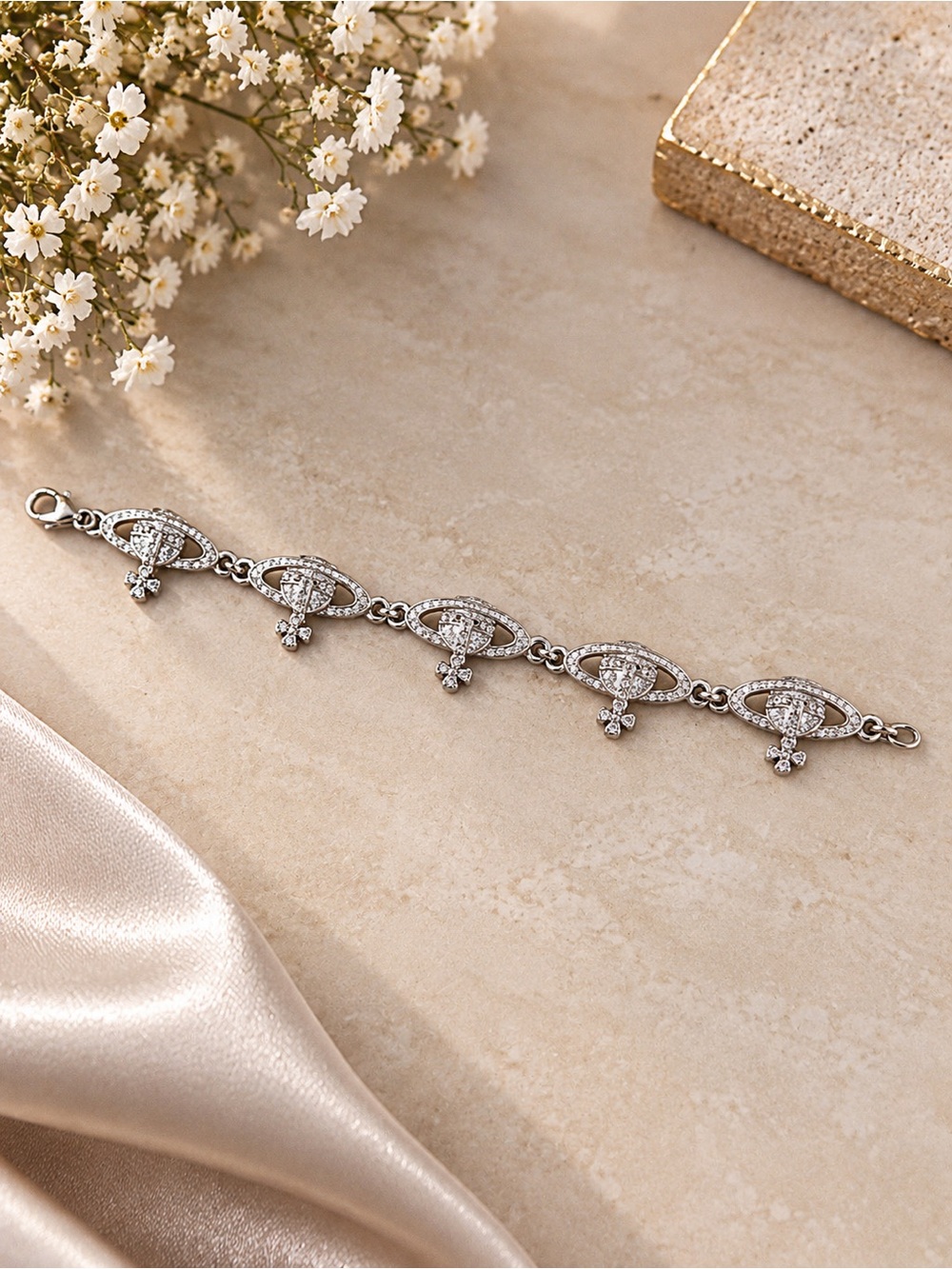 Elegant Silver Crystal Link Bracelet - Women Jewelry